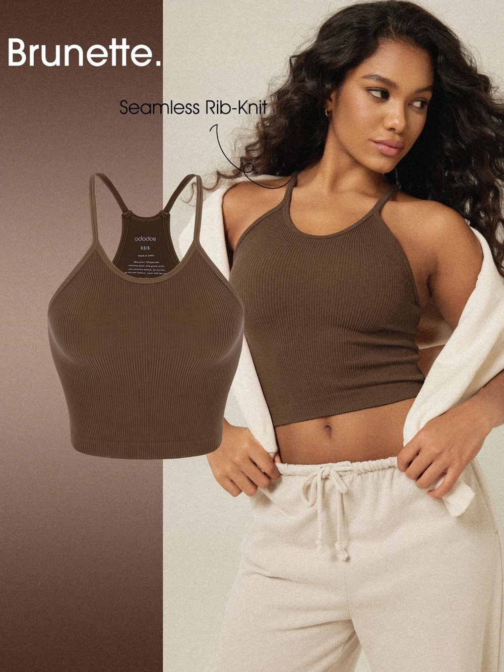 Ododos Seamless Brown Rib Knit Cami Tank Top New Size XL
